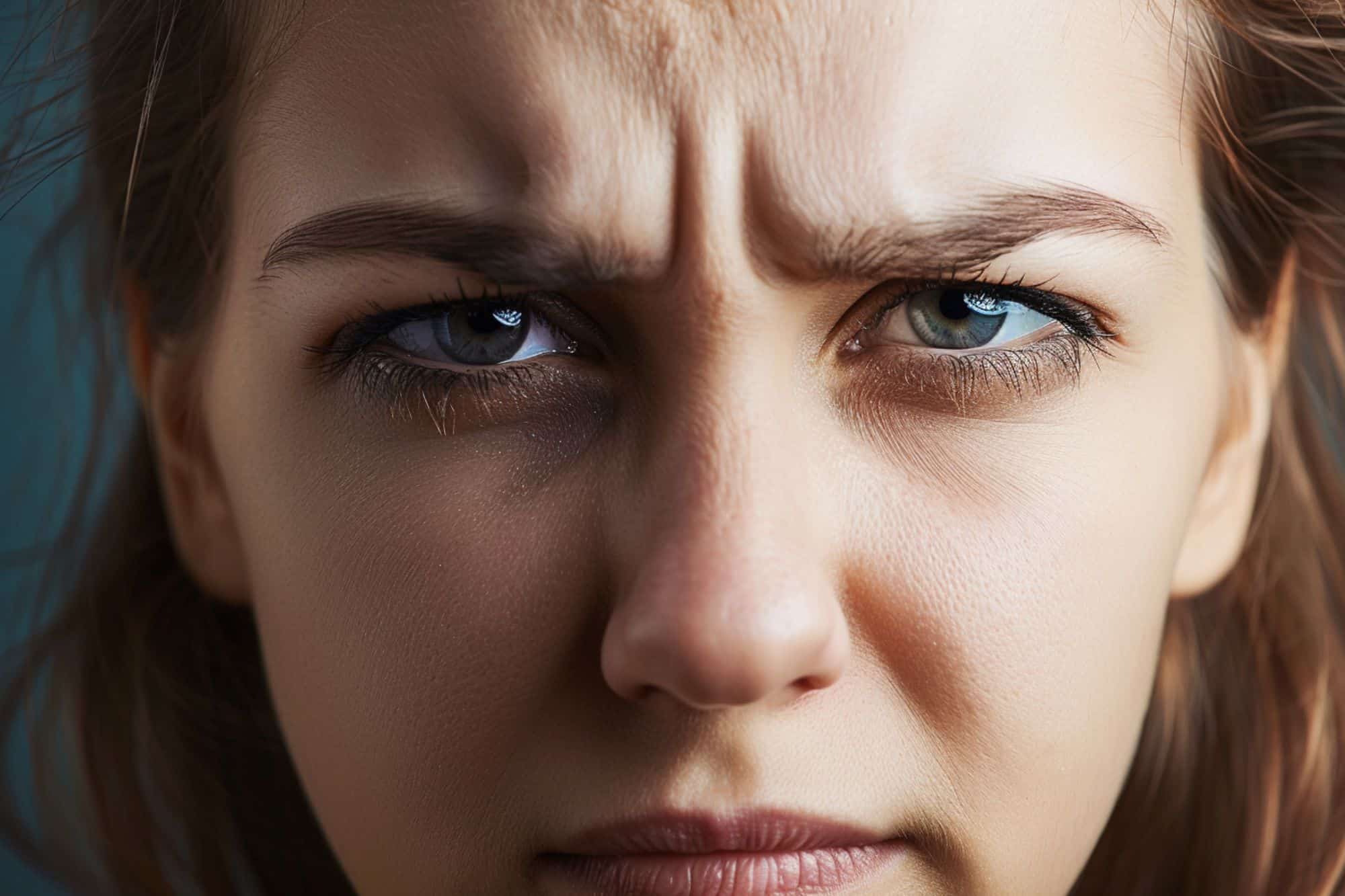 a woman with a frowning face